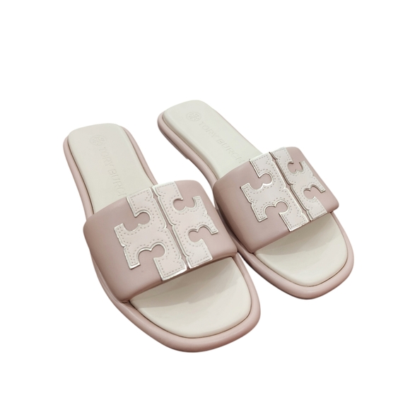 Tory Burch Double T Sport Slide New Cream / Spark Gold / Shell Pink Size 8.5 - Picture 3 of 16